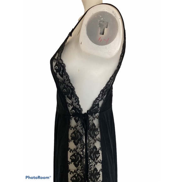 Vintage 60’s 70’s Black Nylon & Lace Split-side Nightgown PANDORA Sz S - Picture 3 of 10